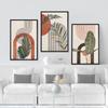 Mid-Century Tropical Leaf Wall Art Set, Boho Abstract Geometric Terracotta Canvas Prints, Minimalist Home Decor & Perfect Gifts