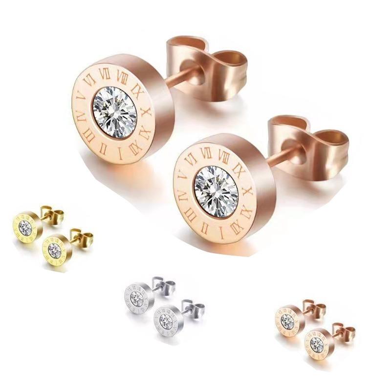 

Zirconia Compact Hundred Rhinestone Simple Earrings Steel 1 pair