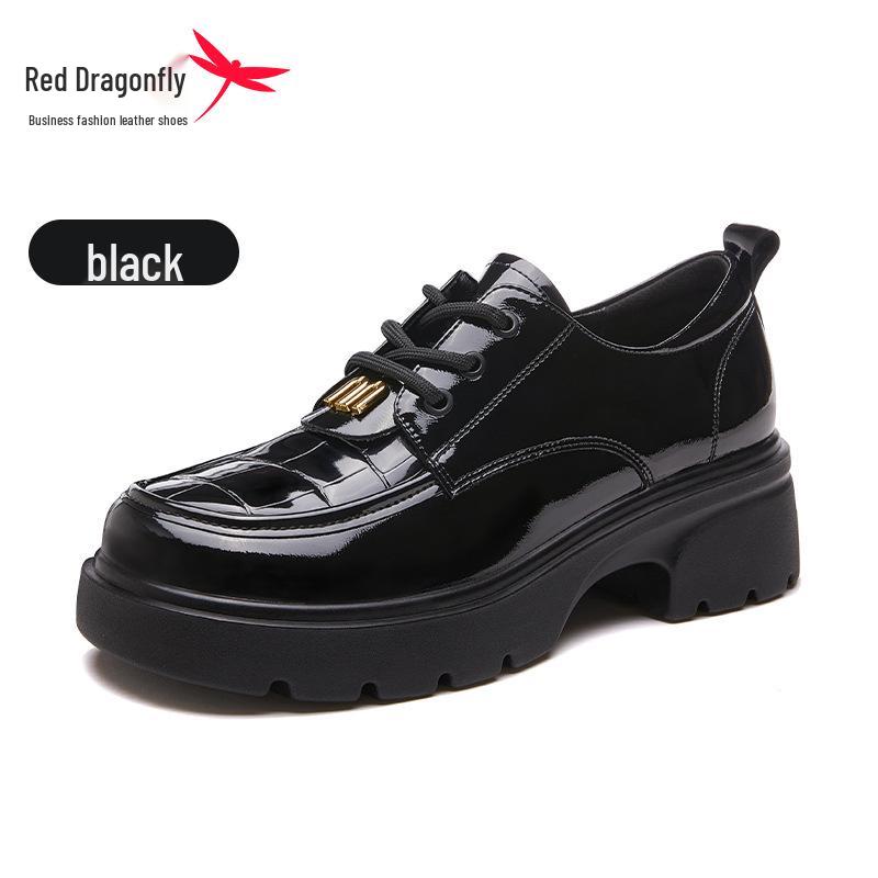 Women s Red Dragonfly British Style Leather Flats - Thick Sole & Height Increasing Size 40