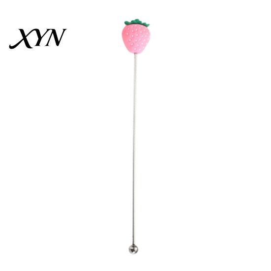 Stir Stick Cocktail Stick, Stainless Steel Mixing with Durian Pineapple Strawberry Cute Drink Stirrer Watermelon Rubber Top Decor, for Bar Milk
