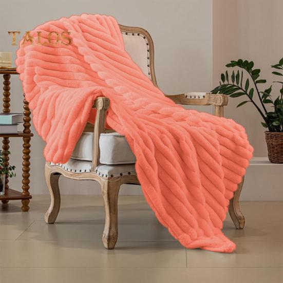 Summer AC Flannel Blanket Thickened Double-sided Plush Striped Texture Solid Color Office Nap Home Bed Sofa Travel Cozy Warm Winter Blanket