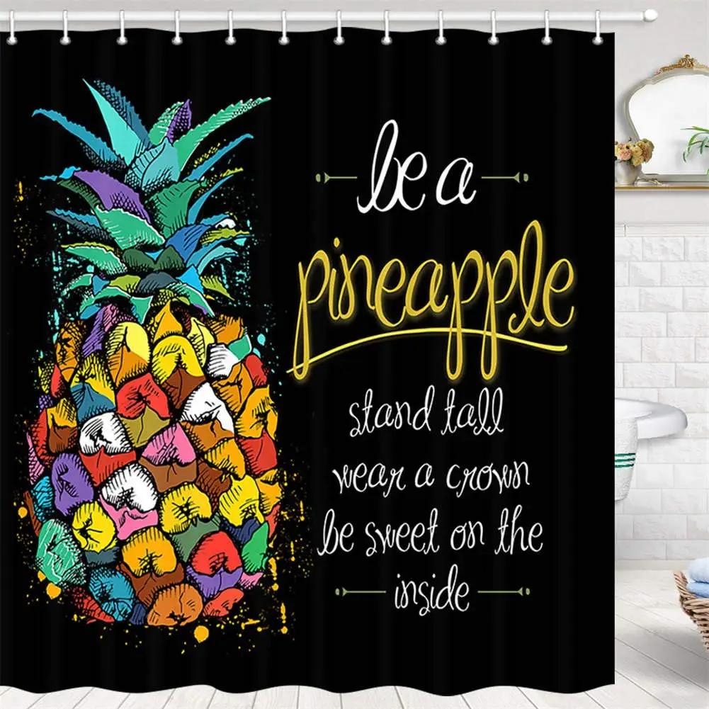 Pineapple Fruit Tropical Shower Curtain For Bathroom Decor Summer Green Leaves Blue Yellow Printed Fabric Waterproof With Hooks