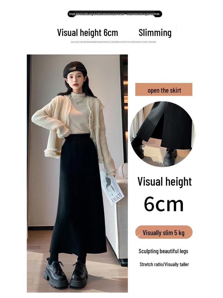 Women's High-Waisted Plus Velvet Slim-Fit Knit Midi Skirt (Petite, 2025).