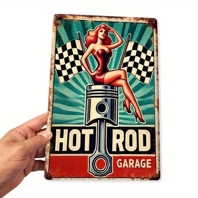 Vintage Hot Rod Garage Metal Tin Sign Retro Man Cave Decor 8x12 Inch Metal Wall Art for Office Bar