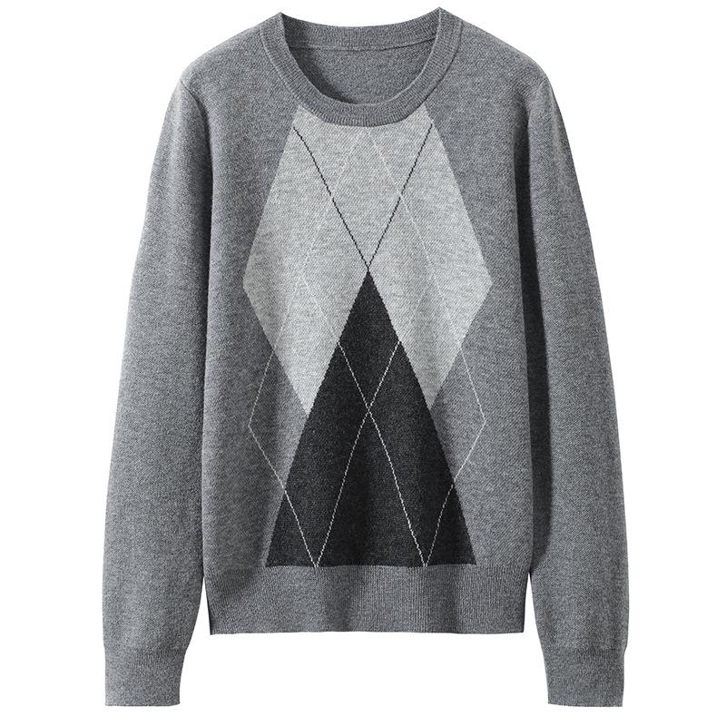 2024 Women's Diamond Pattern Wool Knit Sweater - Round Neck Base Layer for Autumn & Winter
