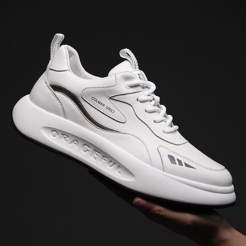 

Мужские кроссовки из натуральной кожи full grain - Весна/Лето 2025 Ручная работа Повседневная Обувь для путешествий на толстой подошве EU 41 белый