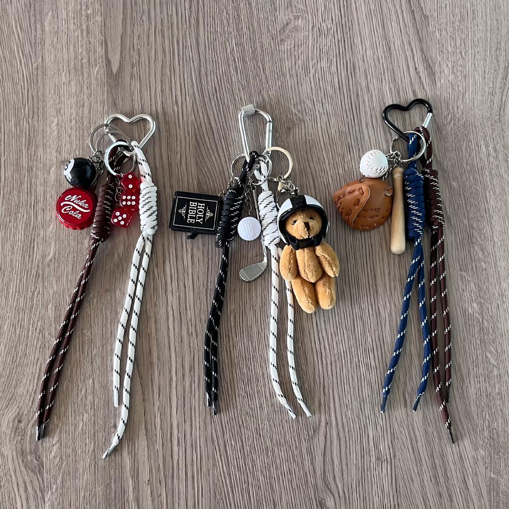 DIY Creative Bag Weaving Rope Keychain Colorful Nylon Lanyard Bear Baseball Multi-Element Bag Pendant For Women Charm Gifts
