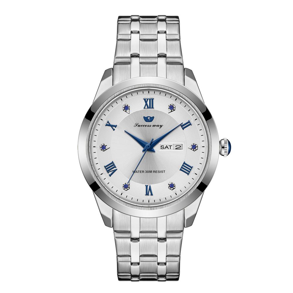 Business quartz watch men's simple diamond mirror waterproof night light dual calendar fashionable gift item