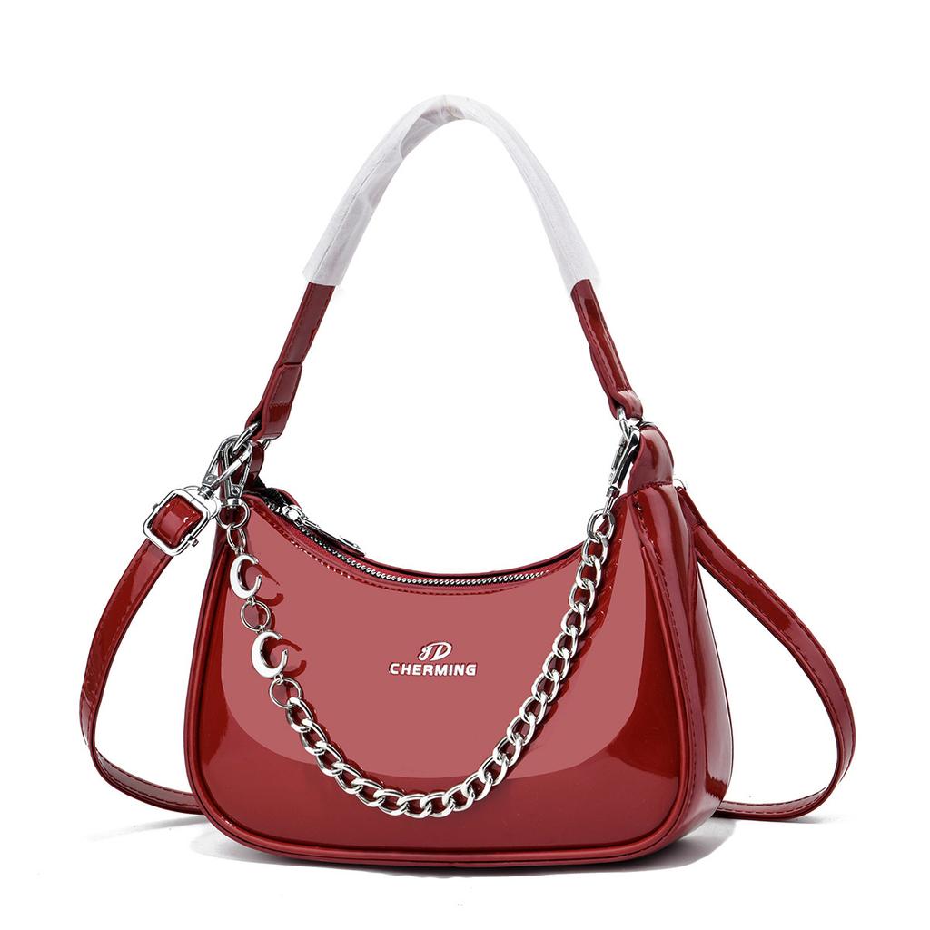 2026 New Glossy Patent Leather Crescent Armpit Bag