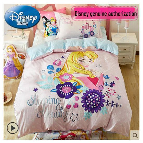 Girls' Frozen Princess Cartoon Cotton Bedding Set - 3 Pieces