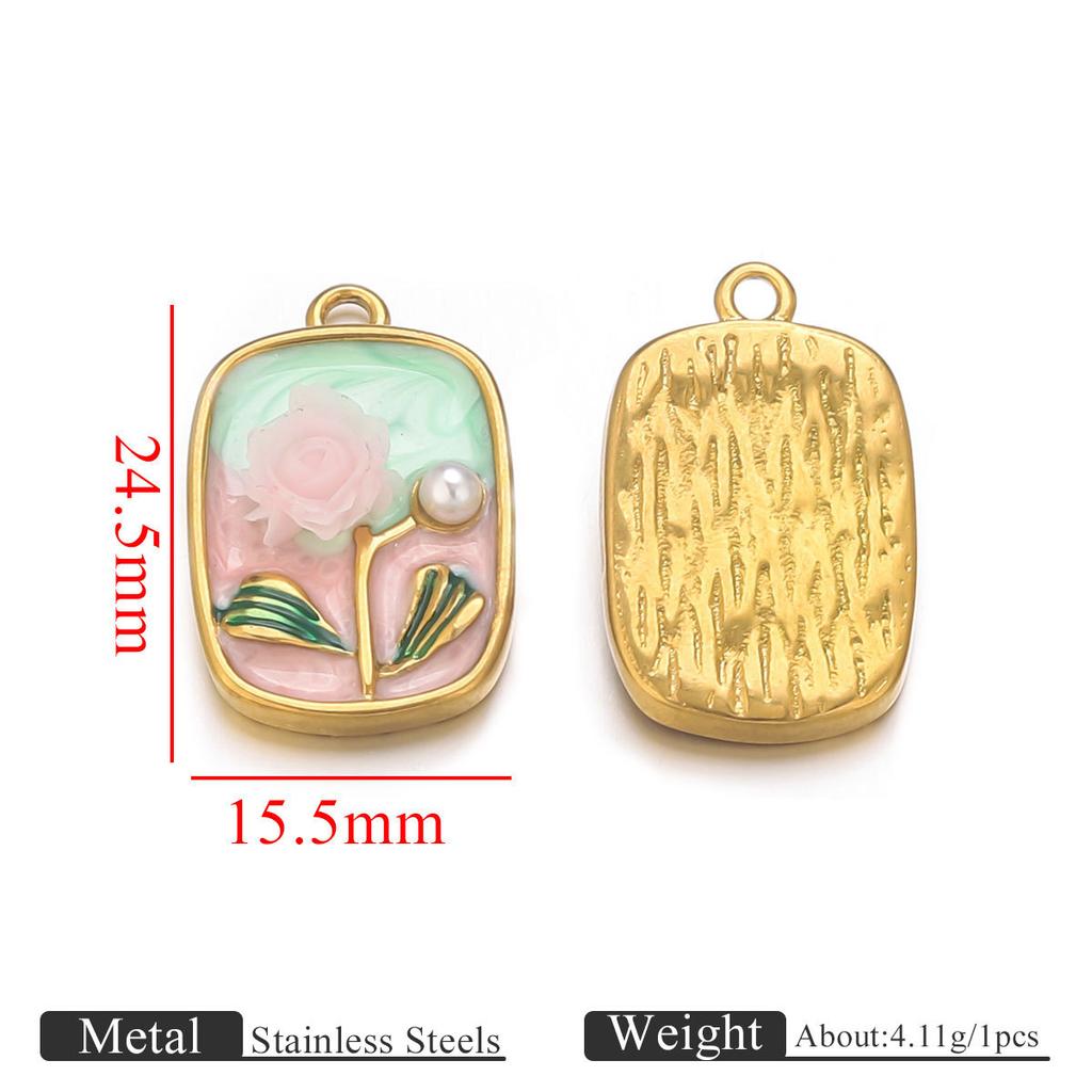 Colorful Oil Drop Flower Pendant Stainless Steel Gold Color Charm Necklace Bracelet DIY Making Jewelry Accessories Dropshipping