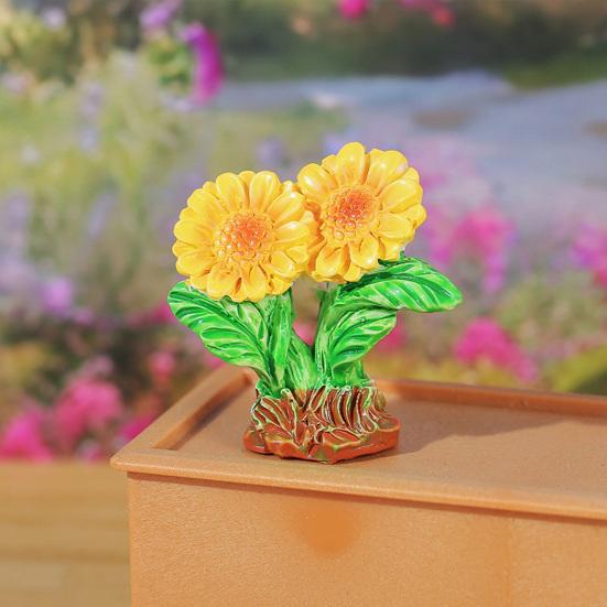 4 Peças Miniatura de Aglomerado de Flores Pequena Resina Falsa Girassol Tulipa Grama Modelo para Jardim de Fadas Micro Paisagem Decoração de Casa de Bonecas