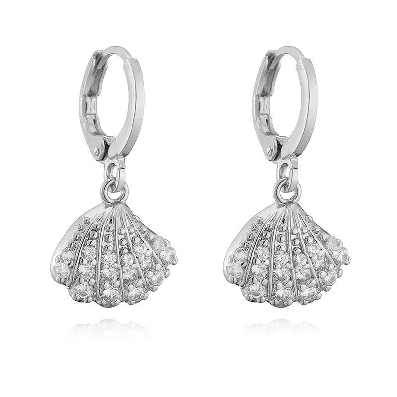HECHENG, Small Pendant Earrings Shell Flower Sports Sweet and Cute Women's Zircon Party Earrings 1 Pair