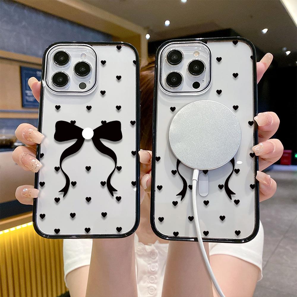 Sweet Bow Love iPhone17 Magnetic Mobile Phone Case Apple 16promax Anti-drop Transparent Protective Case 12
