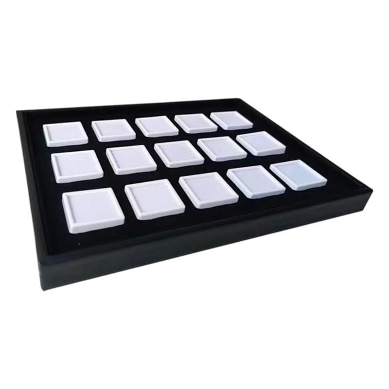Velvets Lined Acrylic Jewelry Sample Case with 15 Square Slots Display Plate for Professional Gemstones Exhibition