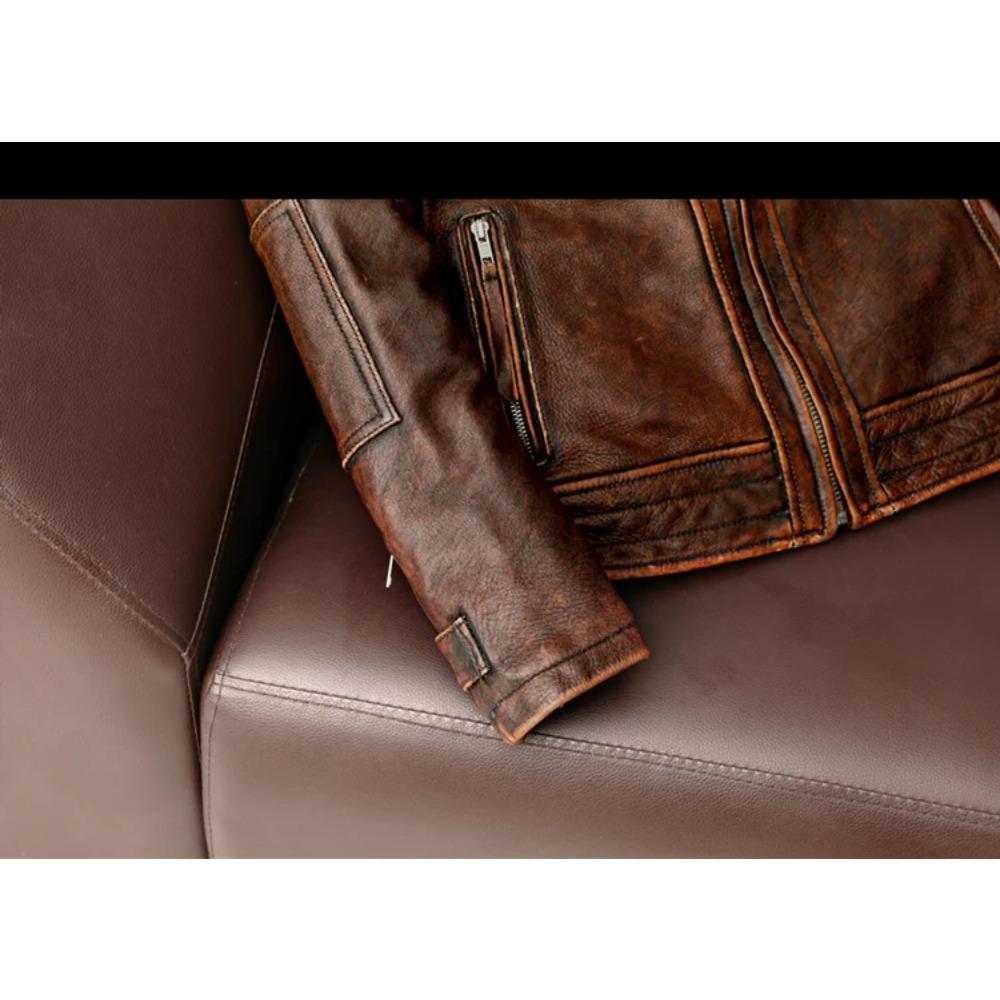 Tamanho chinês Homens Jaqueta de couro genuíno Vintage Marrom 100% Couro de vaca Casaco Homem Slim Moda Motociclista Roupas Tamanho asiático S-6XL M697