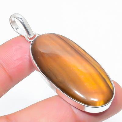 Natural Tiger Eye Gemstone Handmade 925 Sterling Silver Pendant 2.21" B5m36