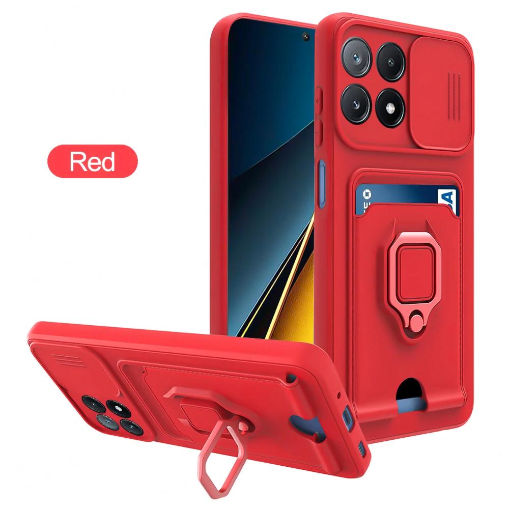 Slide Camera TPU Case For POCO X6 Pro 5G X5 X4 X3 Pro NFC M5S M5 M6 Pro C65 Shockproof Wallet Phone Back Cover Card Slot Case