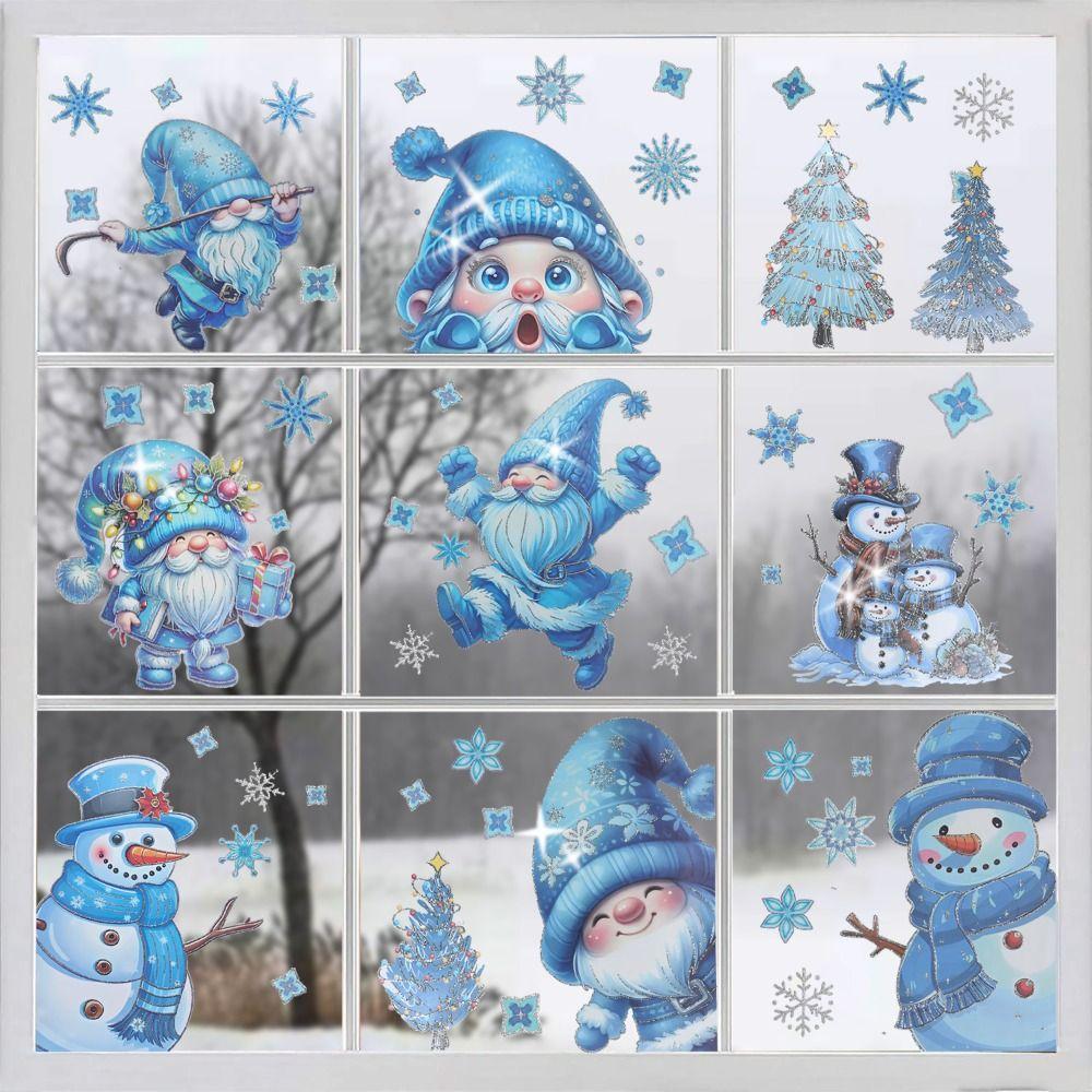 

9Pcs Cartoon Santa Windows Stickers Snowflakes Decor Mural Decals Wallpaper Glass Style B