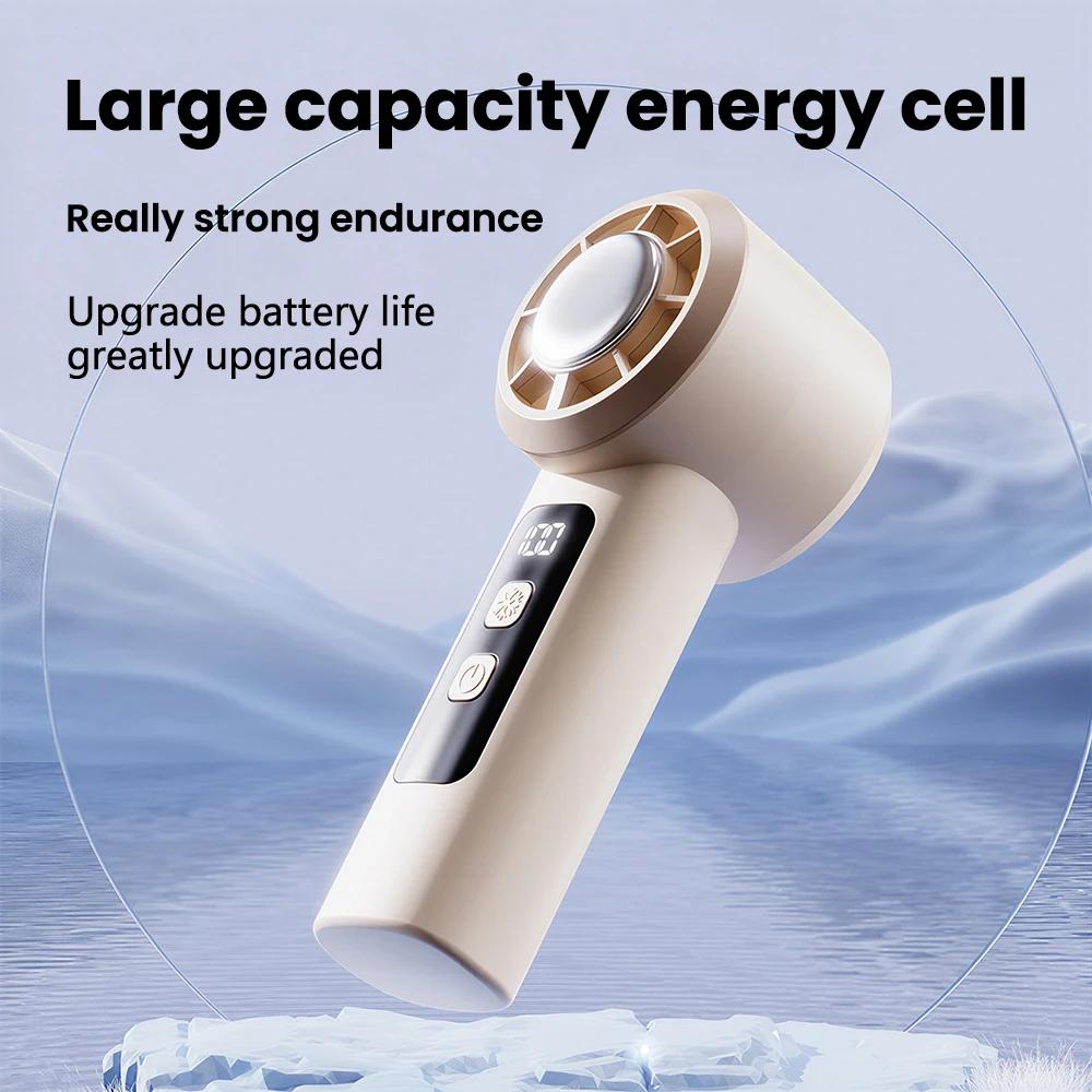 Handheld Mini High-Speed Turbine Fan with Ice Compres 100-Speed Wind Stepless Speed Adjustment LED Display Portable Cooling Fan