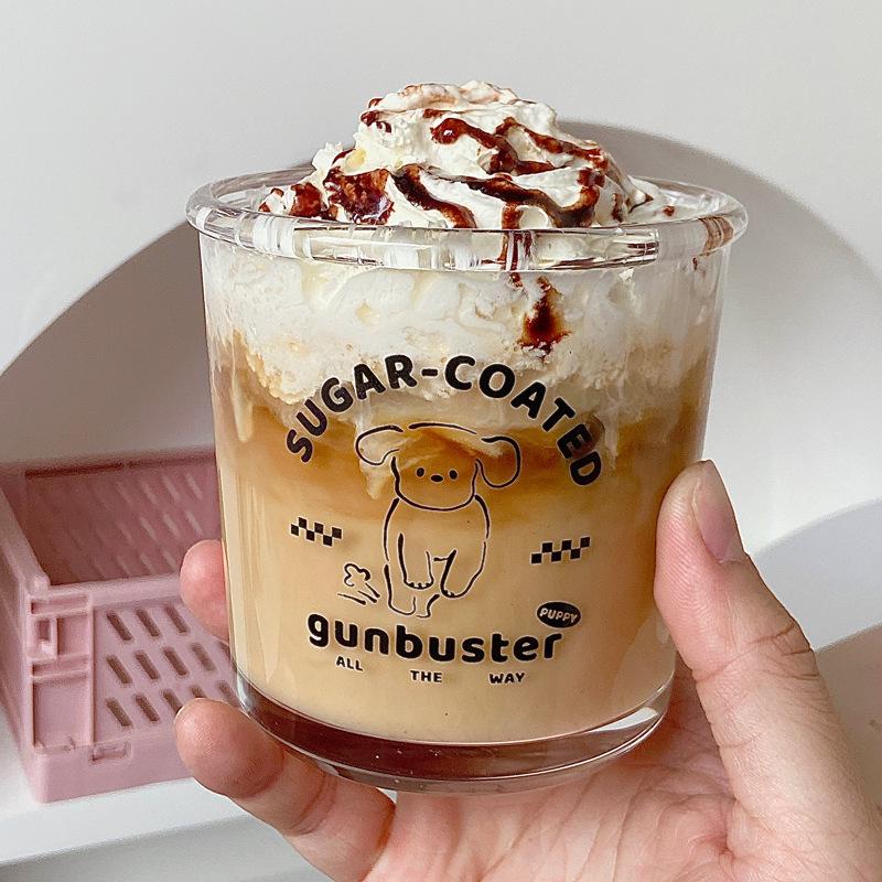 South Korea Cartoon Dessert Cup Glass Couple Coffee Cup Water Cup Glass Large Capacity Drinking Cup