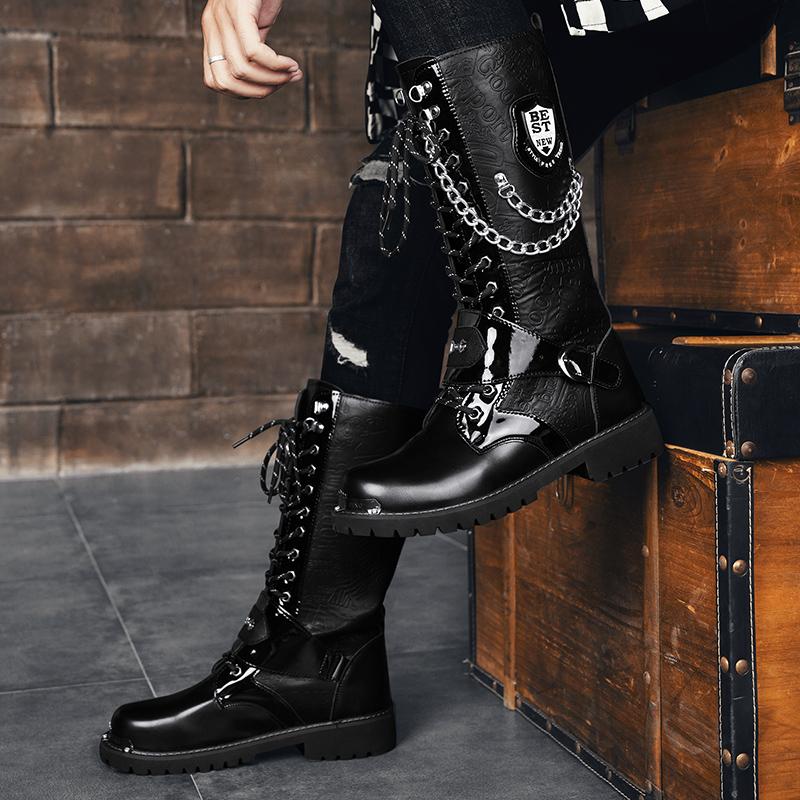 Fashion Motorcycle High Ankle Boots Men Casual Footwear High Top Punk Leather Boots for Men Winter Stylish Men Motorcycle Boot Big Size