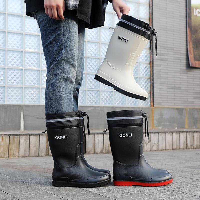 Rain shoes men's warm rain boots non-slip short tube integrated waterproof shoes kitchen rubber shoes medium tube car wash fishing shoes