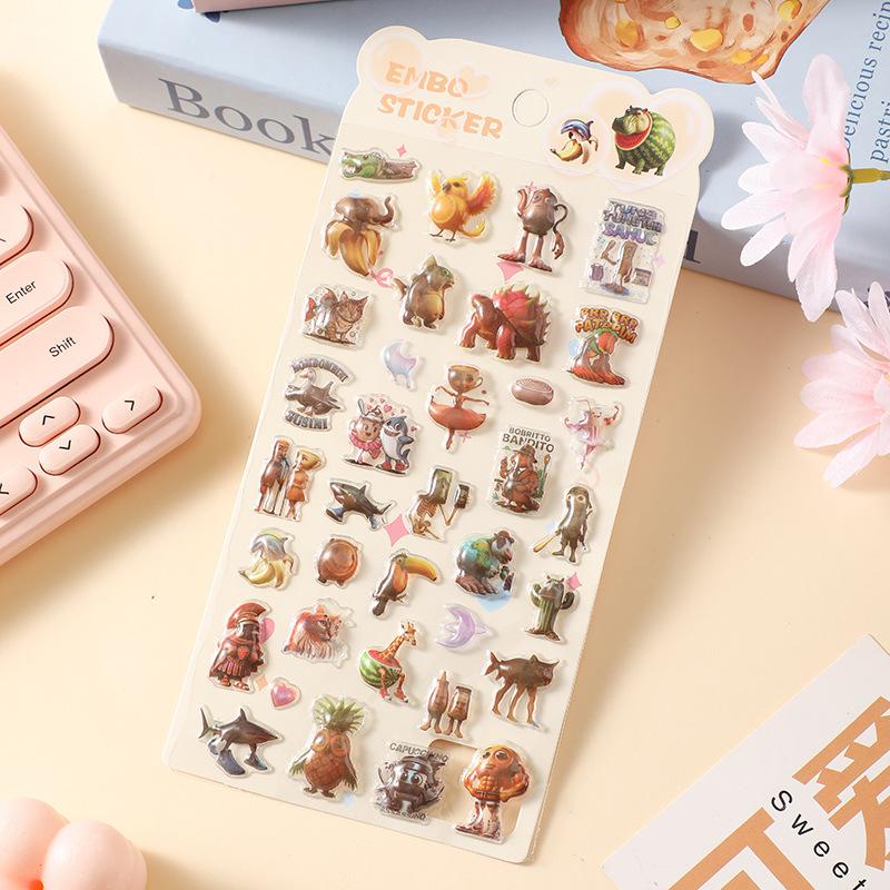 1/4Pcs 3D The Classic Of Mountains And Rivers Embossed Diamond Stickers Cartoon Pvc Bonbon Drop Seal Diy Journal Scrapbook Decor