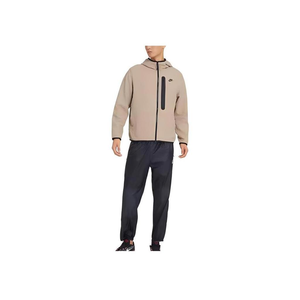 Nike Logo Print Windproof Hooded Woven Jacket Men Jackets Brown DQ4323-247