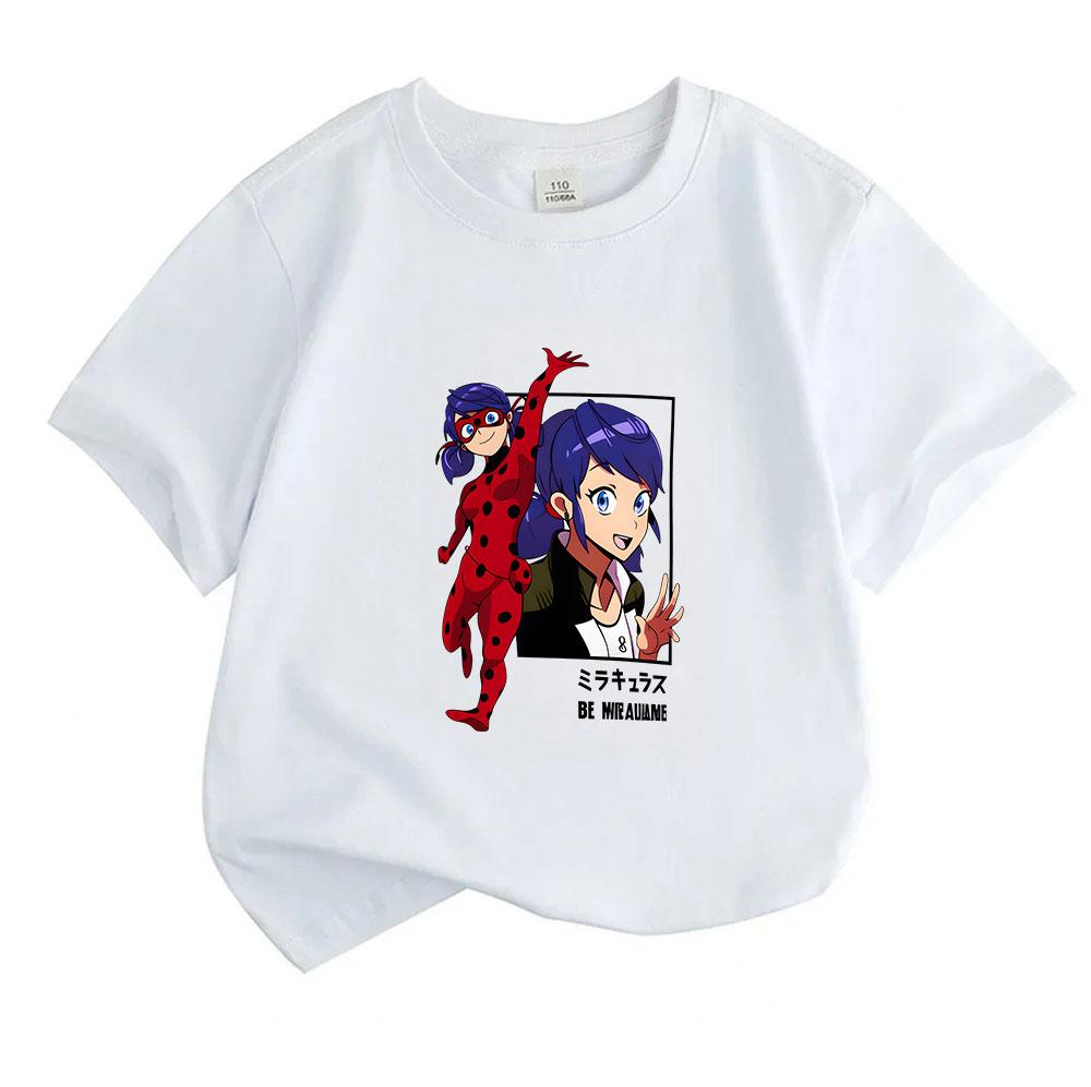Kids Boys Girls 100% Cotton Crew Neck Short Sleeve T-Shirt, Cute Cartoon Ladybug Anime Character Print Casual Soft Tees for Daily Wear Outing Gift for