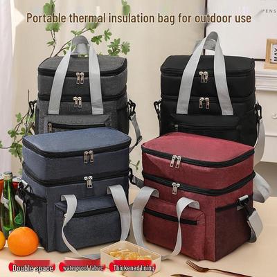 Large Double-Layer Lunch Tote for Work, Commute, Outdoor Camping, and Picnics