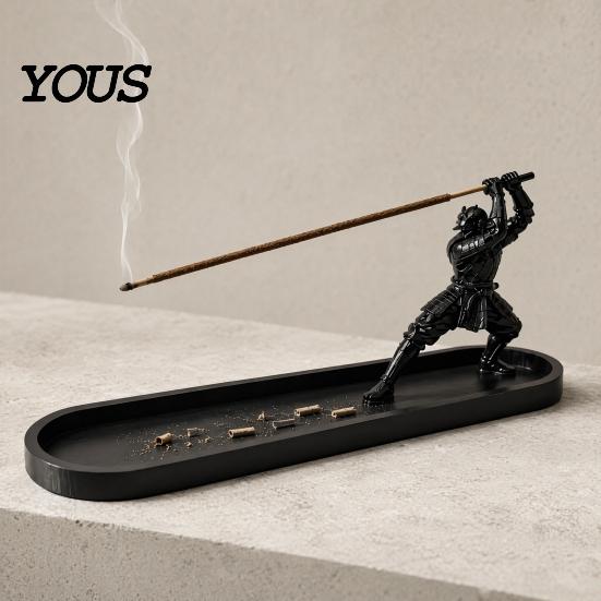 Artistic Incense Tray for Home Samurai Swords Burner Ornament with Ash Tray, Zen Style Holder Cool Desk Ornaments Men Office Decor, Meditation