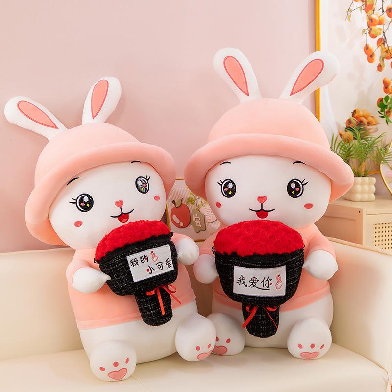 Creative Doll Rose Hat Rabbit Doll Plush Toy Little White Rabbit Doll Rag Doll Cute Doll