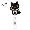 Acrylic Name Tag Holder Halloween Black Cat Pumpkin Badge Reel Retractable with 360 Degree Rotating Clip Clip Decorative Reel for ID Card And Nurse