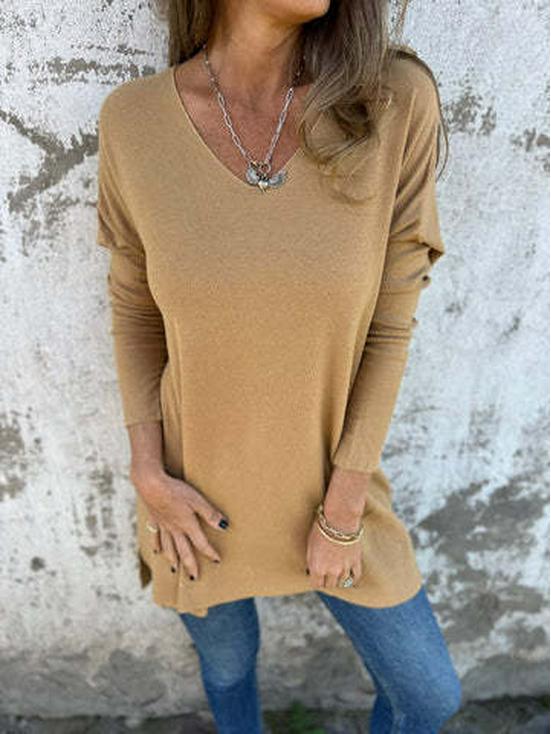 European & American 2026 Spring/Autumn Solid V-neck Knit Loose Women's Top