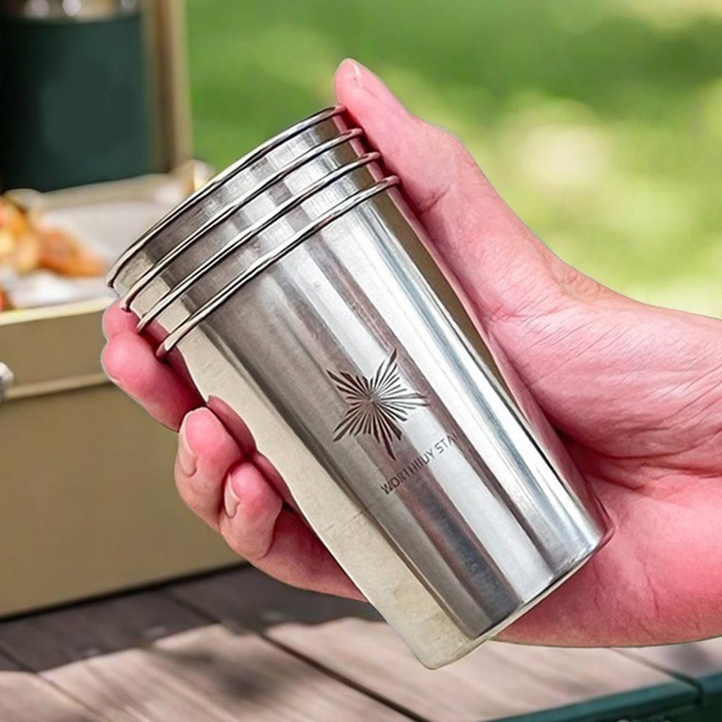 WORTHBUY Outdoor Practical Travel Stainless Steel Cups With Bag Portable Camping Mugs Whisky Wine Glasses Drinking Water Mug