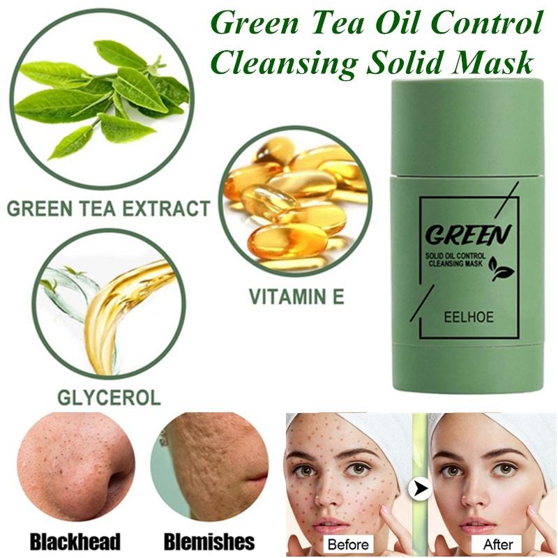 1 Pezzo Maschera Viso Tè Verde Olio Argilla Purificante Stick Controllo Sebo Melanzana Anti-Acne Maschera Solida