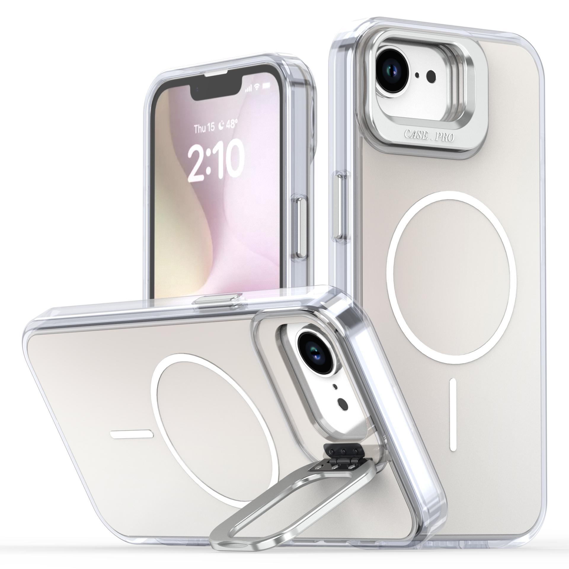 

For iPhone 16e Case Compatible with MagSafe TPU+Acrylic Phone Cover with Lens Frame Kickstand White