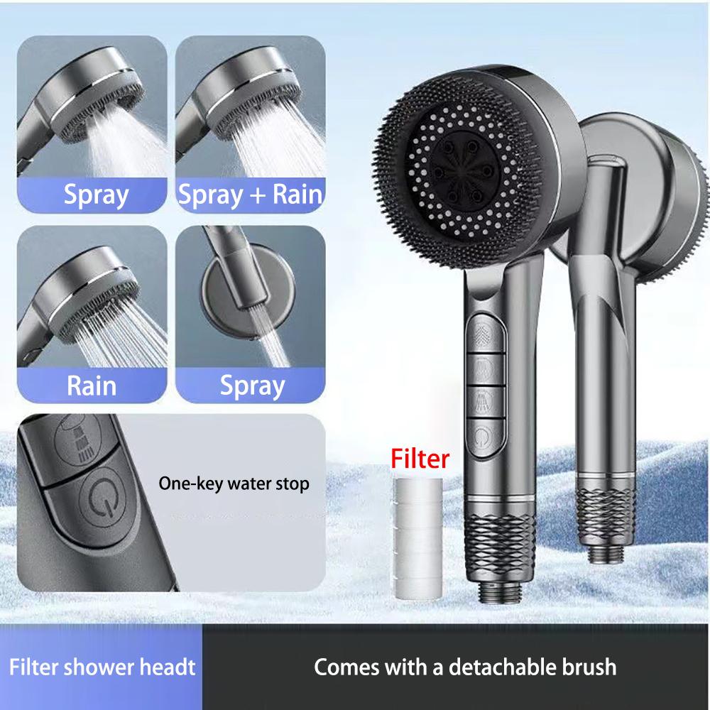 High Pressure Showerhead New 4 Modes Shower Head One-Key Stop Water Massage Shower Head With Filter Element Bathroom Accessories