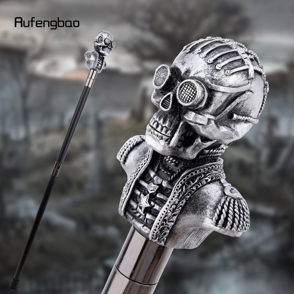 Silver Resin Skull Head Walking Cane Fashion Decorative Steel Stick Gentleman Elegant Cosplay Cane Knob Crosier 92cm