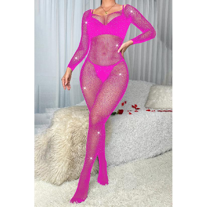 Lenjerie Sexy Fierbinte cu Strassuri Decupată la Între picioare Nu se Scoate Rochie O piesă Sexy cu Plasă și Strassuri