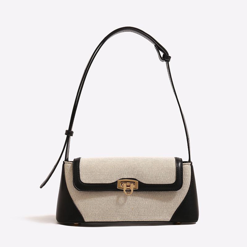 Ielgy Female Bag Contrast Color Commuter Underarm Fashion All-Match Retro Baguette Shoulder Bag