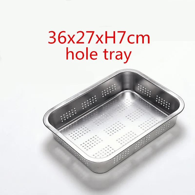 Square 304 Stainless Steel Circular Hole Rectangle Vegetable Fruit Washing Kitchen Utensil Colander Kitchen Sink Wash Basket