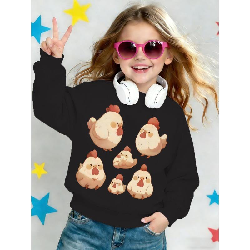 Kids Crewneck Sweatshirt, Cute Cartoon Chick Print Soft Long Sleeve Casual Top for Spring Autumn