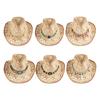 Braided Paper Straw Cowboy Hats Wide Brimmed Openwork Weave Beach Hat For Outdoor Multiple Colors