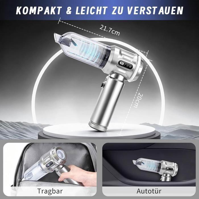 Nettlife Aspirateur à main sans fil - Puissant aspirateur 4 en 1 de 17 000 Pa, aspirateur de voiture avec moteur sans balais argent