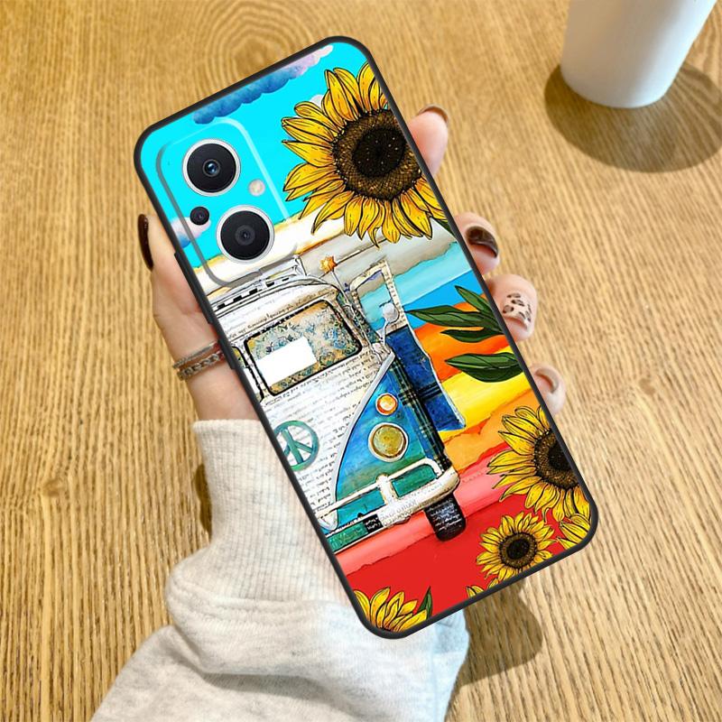 Hippie Peace Bus and Sunflower Funda For OPPO Reno 13 F 14F 12F 11F 8T 7 8 Lite 10 11 12 14 OPPO Find X5 X6 X8 X9 Pro Case