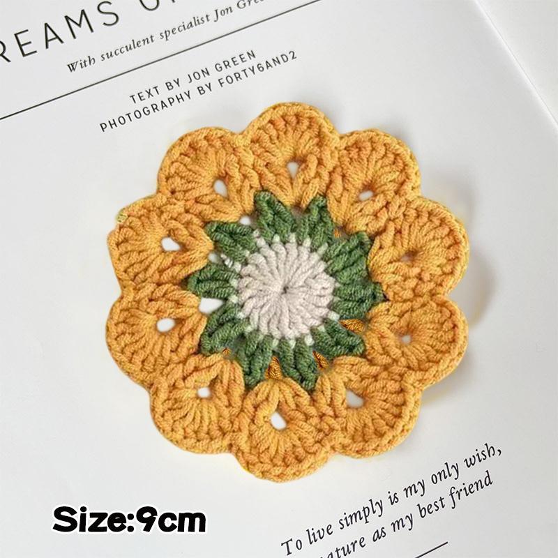 Flower Crochet Coasters Handmade Cute Coasters Knitted Drink Coaster Coffee Cup Mat Home Office Desktop Decoration Creative Gift