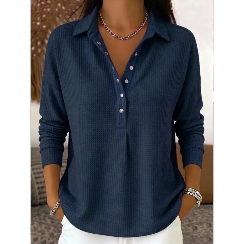 JPNTKY Women's Fashion Casual POLO Neck Long Sleeve Blouses & Shirts