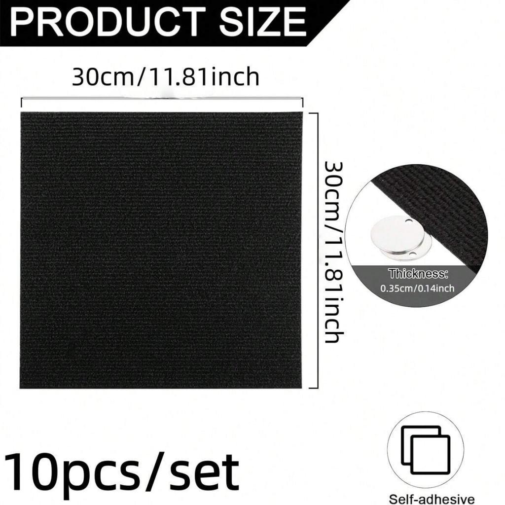 10pcs/1set 30x30cm Self-adhesive Thicken Carpet Square Peel Stick Removable Sticker Floor Mats for DIY Home Furnishing Tiles Hal